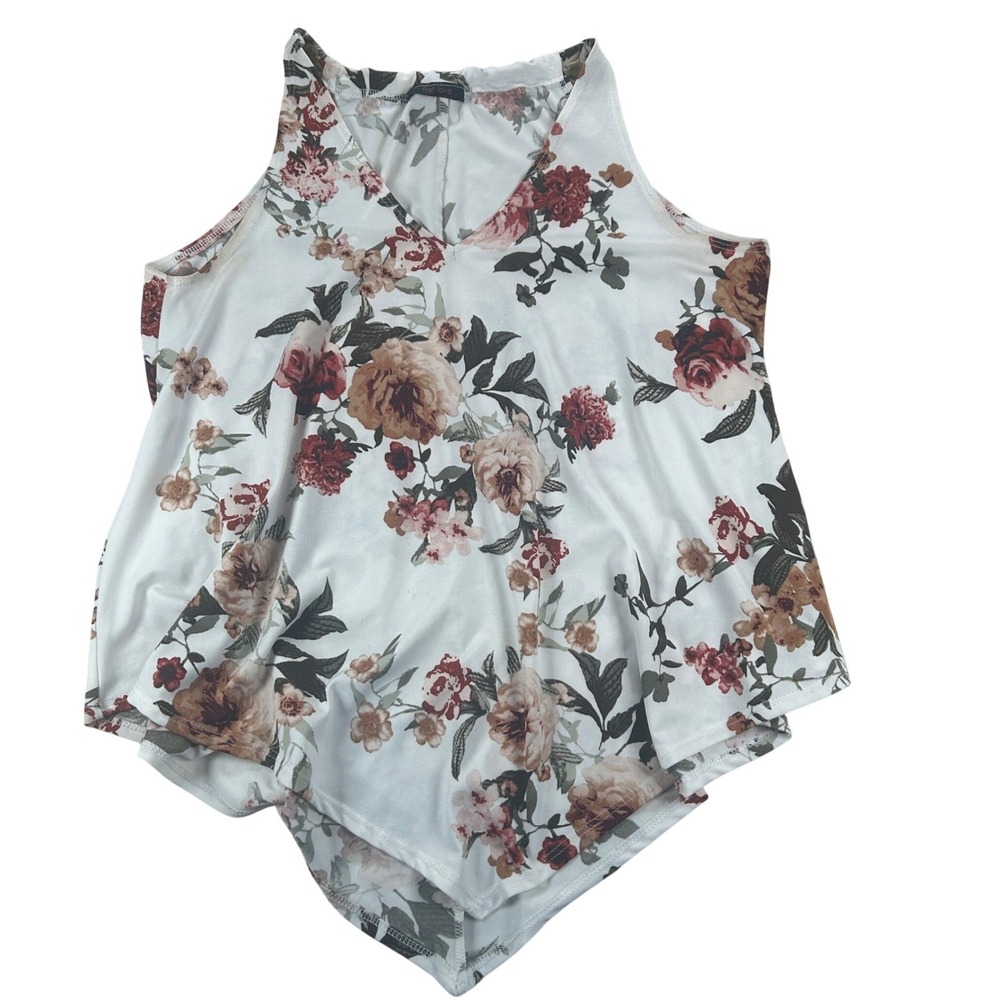 First Love Tank Top Women Medium White Rose Handkerchief Hem‎ Boho Cottagecore
